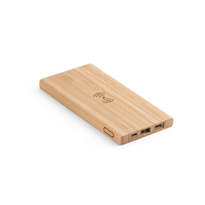Bateria portátil com carregador por indução (wireless) em bambu