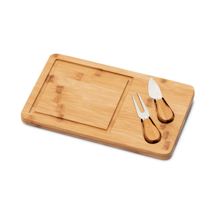 Kit queijo em bambu e inox - 3 peças