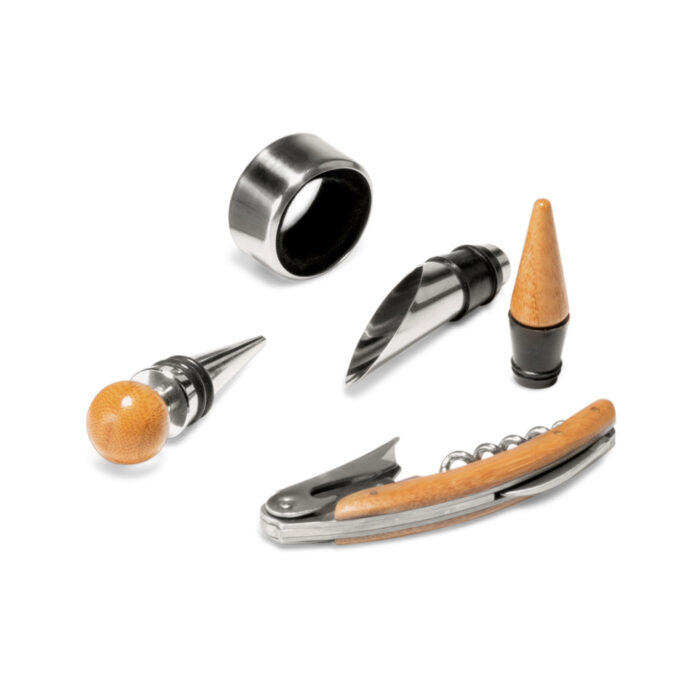 Kit vinho em madeira e metal - 4 peças - Imagem 3