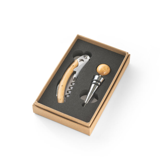 Kit vinho em bambu e metal - 2 peças