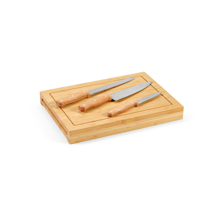 Conjunto de tábuas em bambu com 3 facas inclusas