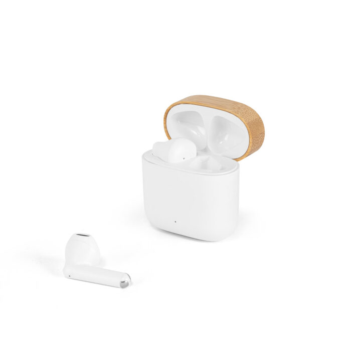Fones de ouvido wireless em ABS 100% reciclado e bambu
