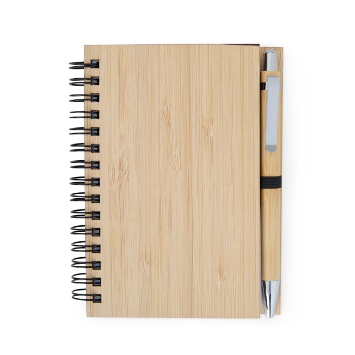 Caderno de bambu com caneta