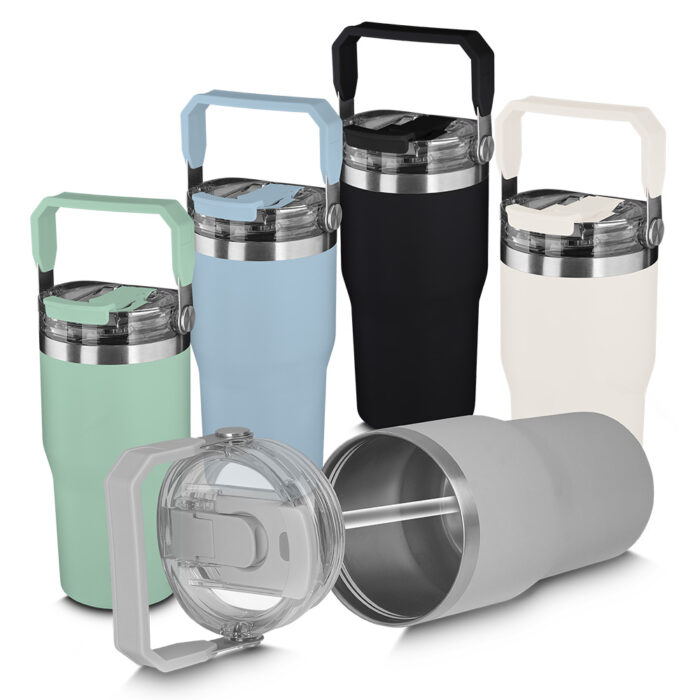 Garrafa térmica colorida de 650 mL em aço inox