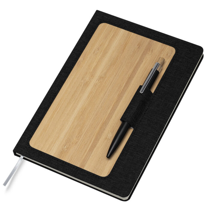 Caderno com capa em RPET e bambu com suporte para caneta - Imagem 3