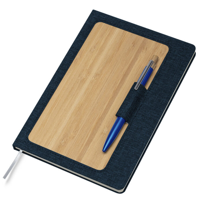 Caderno com capa em RPET e bambu com suporte para caneta - Imagem 2