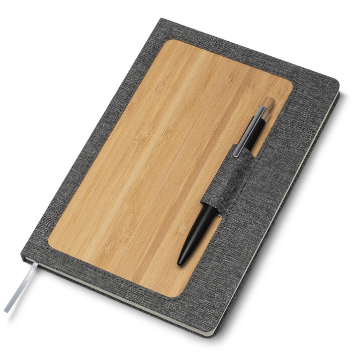 Caderno com capa em RPET e bambu com suporte para caneta - Imagem 4