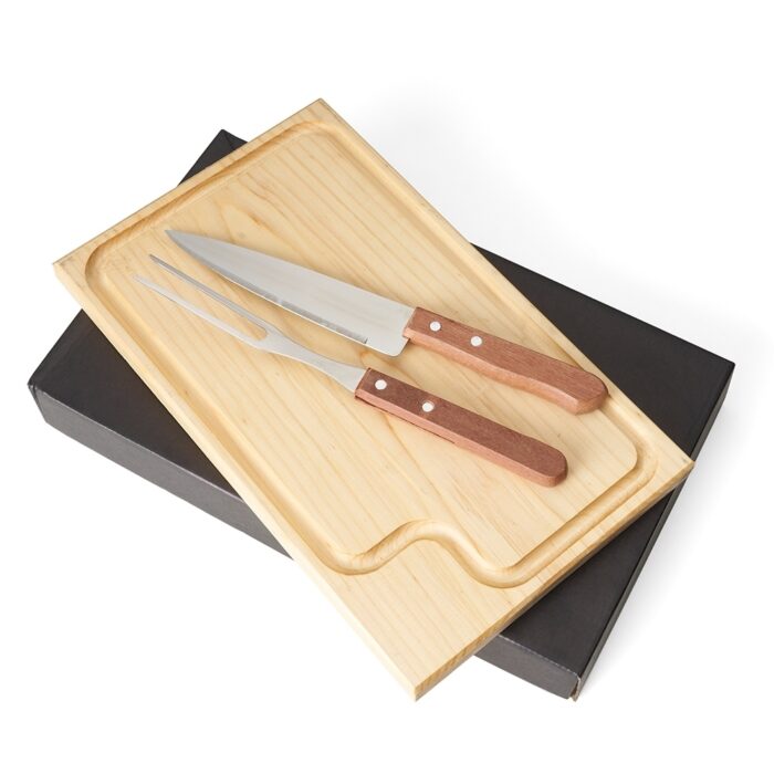 Kit churrasco em madeira e inox - 3 peças