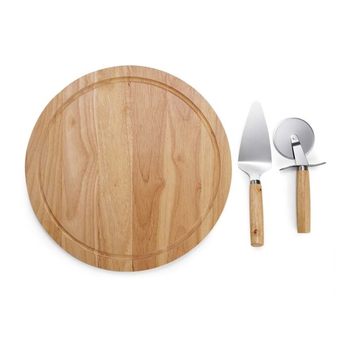 Kit pizza em madeira e inox - 3 peças