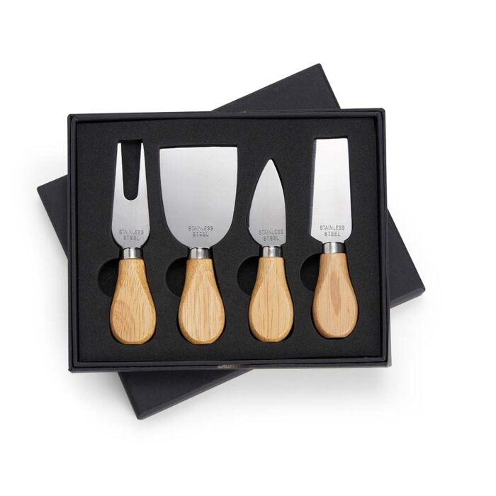 Kit queijo em bambu e inox - 4 peças