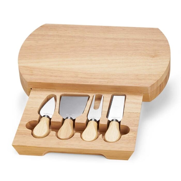 Kit queijo em bambu e inox - 5 peças