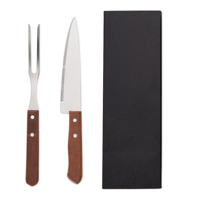 Kit churrasco em madeira e inox - 2 peças