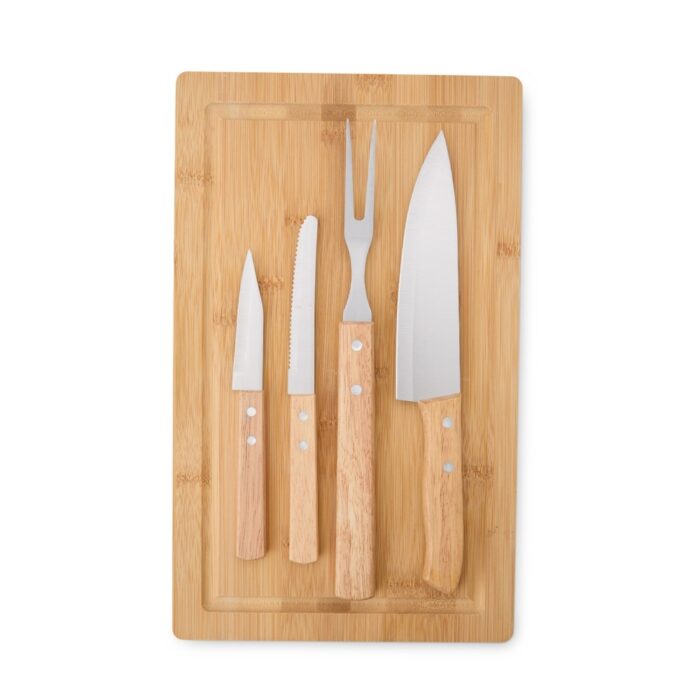 Kit churrasco em bambu, madeira e inox - 5 peças - Imagem 2