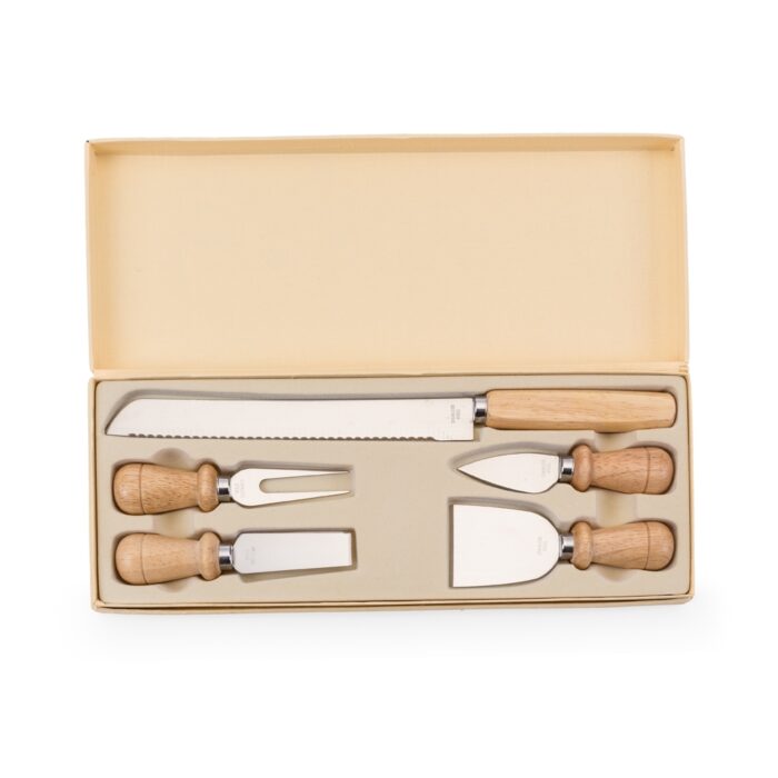 Kit queijo em madeira e inox - 5 peças