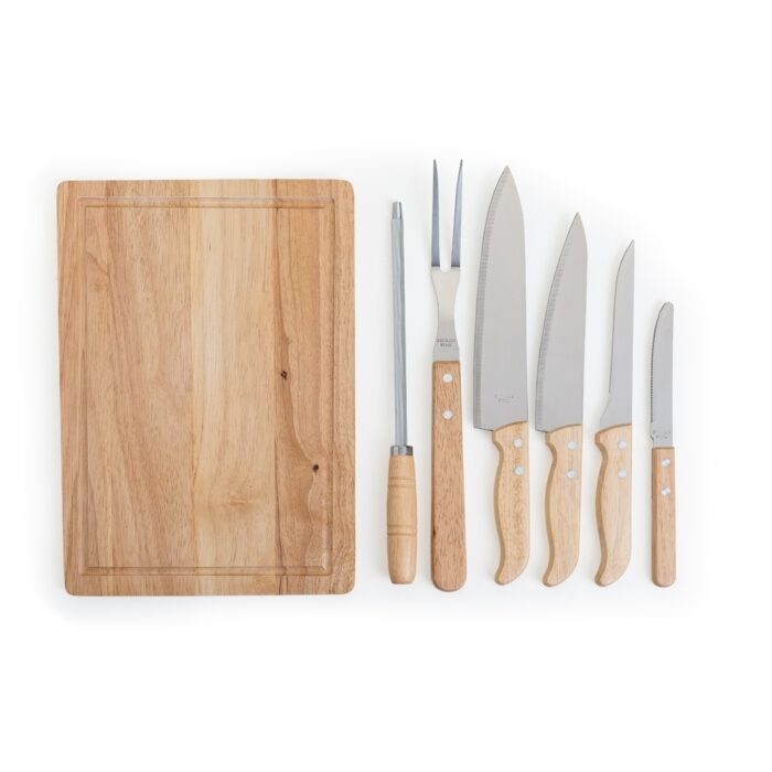 Kit churrasco em bambu e inox com avental - Imagem 3