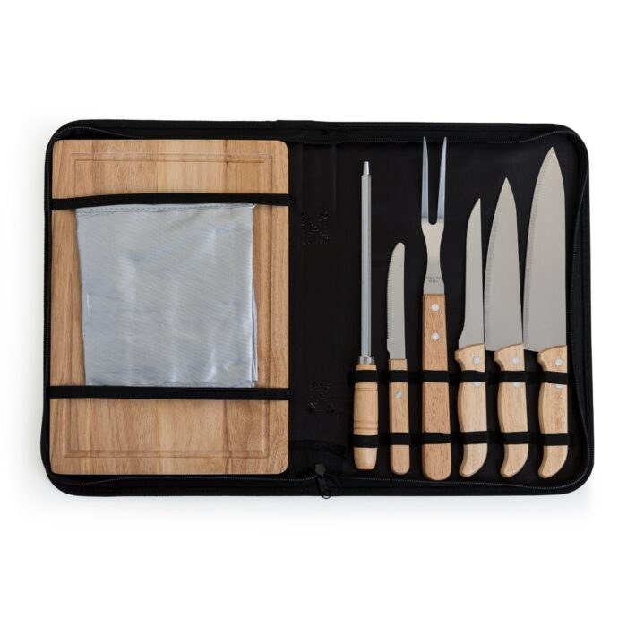 Kit churrasco em bambu e inox com avental - Imagem 2