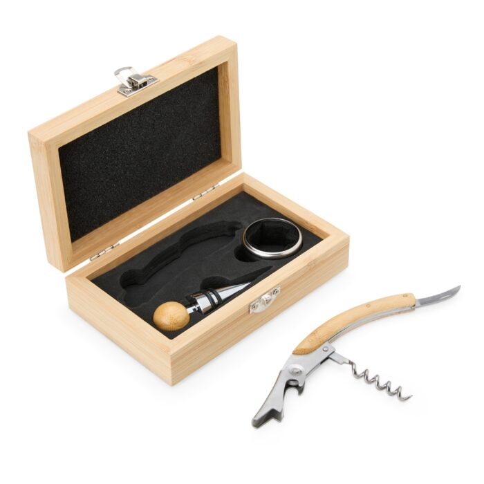 Kit vinho em bambu e inox - 3 peças - Imagem 2
