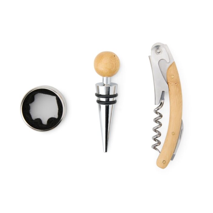 Kit vinho em bambu e inox - 3 peças - Imagem 3