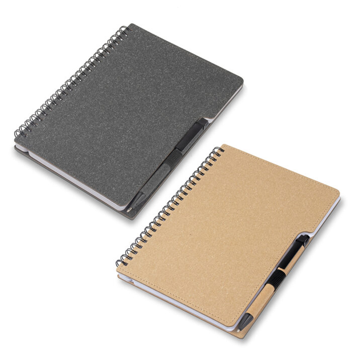 Conjunto caderno e caneta em papelão reciclado
